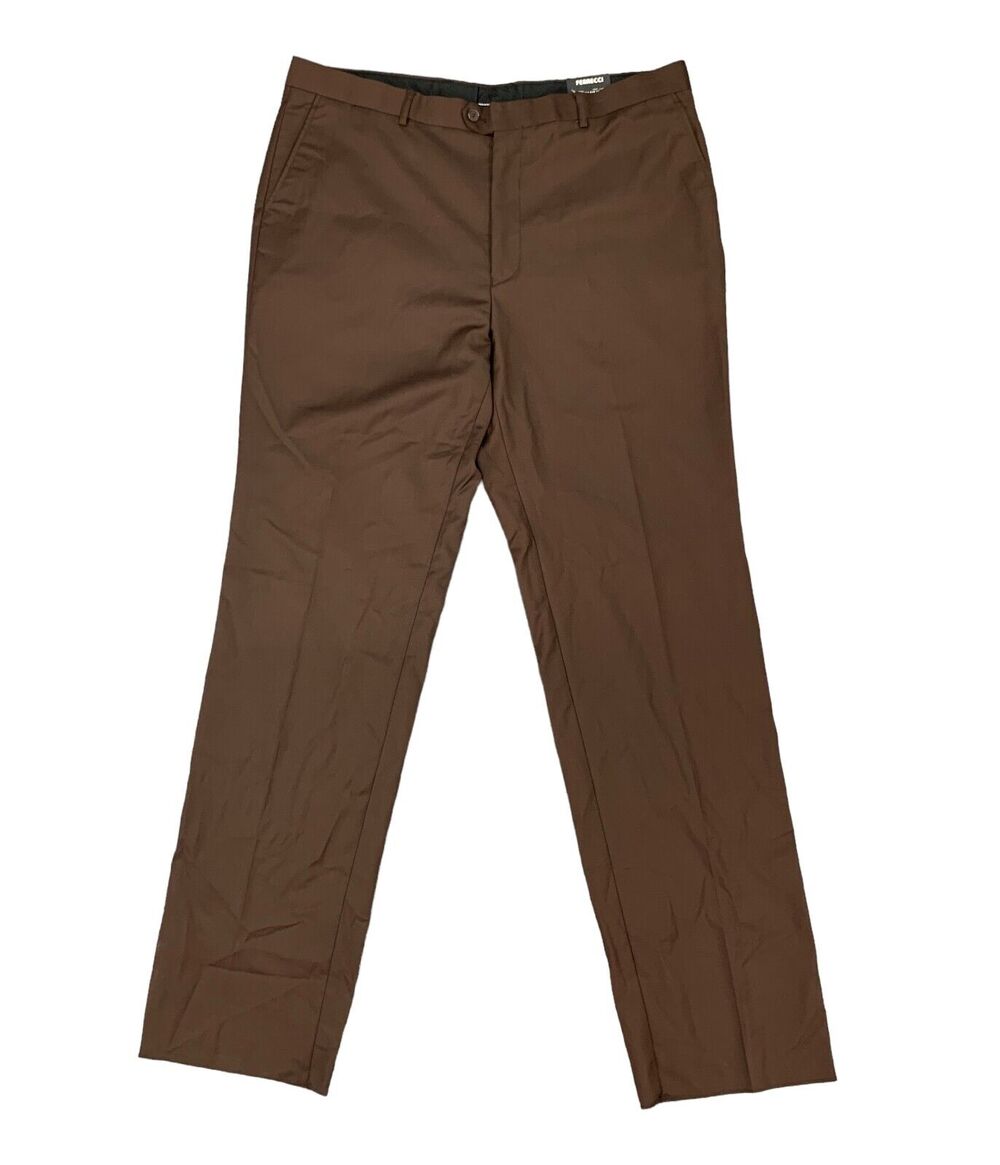 Ferrecci Premium Pants Mens 40 Brown Raw Hem Flat Front High Rise Travel Golf
